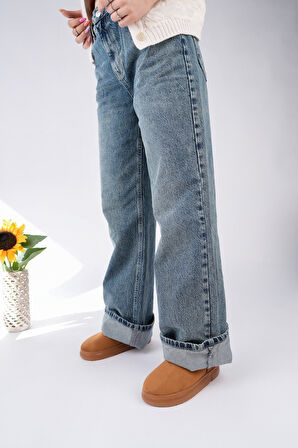 Muggo TAZZY Kadın Kalın Taban İçi Tüylü Günlük Mini Yarım Bot