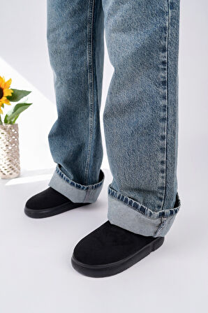 Muggo TAZZY Kadın Kalın Taban İçi Tüylü Günlük Mini Yarım Bot
