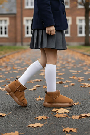 Muggo DİPPERY Çocuk Kalın Taban İçi Tüylü Günlük Mini Yarım Bot