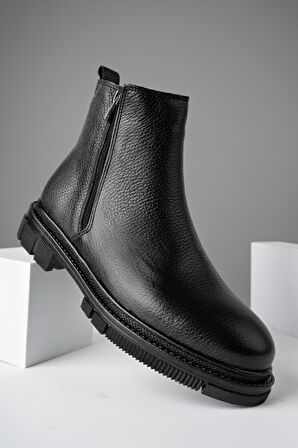 Muggo CHELSEY Hakiki Deri Çift Fermuarlı Erkek Kışlık Bot