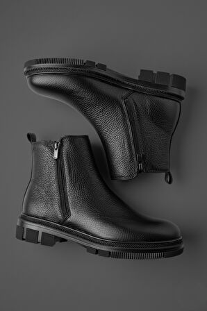 Muggo CHELSEY Hakiki Deri Çift Fermuarlı Erkek Kışlık Bot