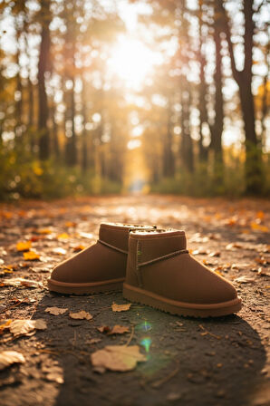 Muggo SNOW Garantili Unisex Çocuk Kalın Taban İçi Tüylü Günlük Mini Yarım Bot