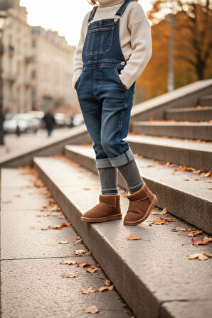 Muggo SNOW Garantili Unisex Çocuk Kalın Taban İçi Tüylü Günlük Mini Yarım Bot