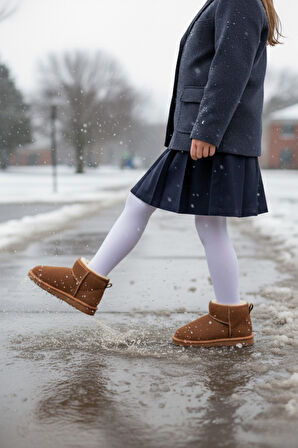 Muggo FROZİE Çocuk Kalın Taban İçi Tüylü Günlük Mini Yarım Bot