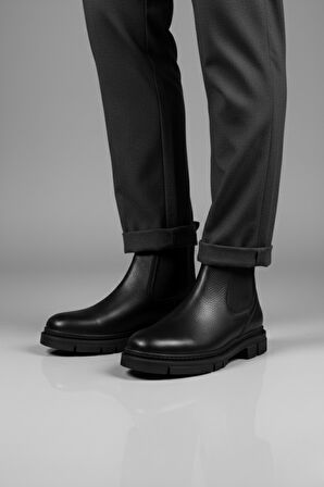 Muggo HARD Hakiki Deri Kalın Taban Erkek Kışlık Chelsea Bot