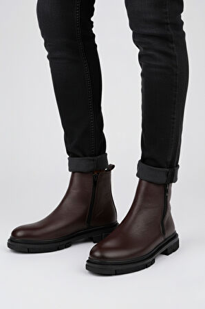 Muggo CHELSEY Hakiki Deri Çift Fermuarlı Erkek Kışlık Bot