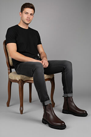 Muggo CHELSEY Hakiki Deri Çift Fermuarlı Erkek Kışlık Bot