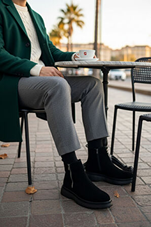 Muggo Chelsea Hakiki Deri Çift Fermuarlı Garantili Erkek Kışlık Bot