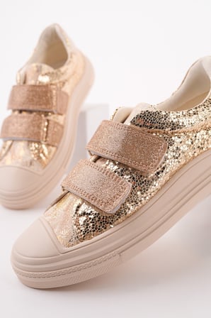 Muggo ORİELLA Kız Çocuk Cırt Cırtlı Simli Günlük Sneaker Spor Ayakkabı