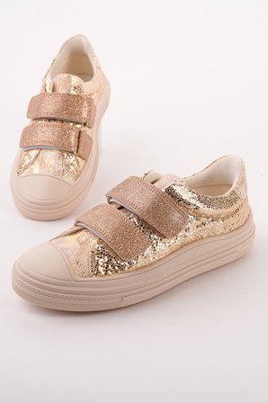 Muggo ORİELLA Kız Çocuk Cırt Cırtlı Simli Günlük Sneaker Spor Ayakkabı