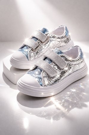 Muggo ORİELLA Kız Çocuk Cırt Cırtlı Simli Günlük Sneaker Spor Ayakkabı