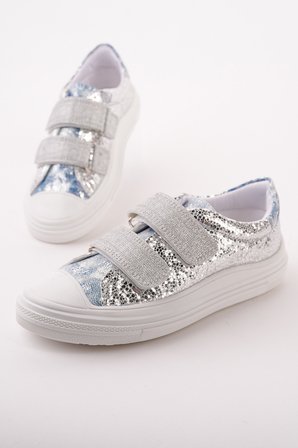 Muggo ORİELLA Kız Çocuk Cırt Cırtlı Simli Günlük Sneaker Spor Ayakkabı