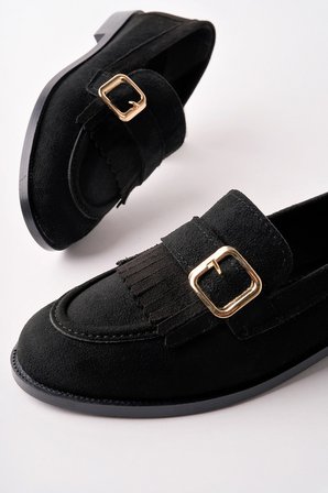 Muggo TUFT Gold Tokalı Püsküllü Süet Kadın Günlük Loafer Ayakkabı