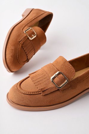 Muggo TUFT Gold Tokalı Püsküllü Süet Kadın Günlük Loafer Ayakkabı