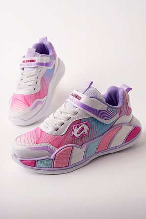 Muggo RAİNBOW Kalın Taban Cırtlı ve Bağcıklı Çocuk Sneaker Spor Ayakkabı