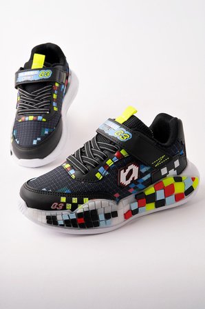 Muggo BLOCK Renkli Blok Tabanlı Cırtlı ve Bağcıklı Çocuk Sneaker Spor Ayakkabı