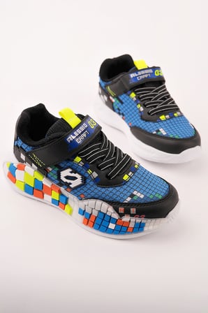 Muggo BLOCK Renkli Blok Tabanlı Cırtlı ve Bağcıklı Çocuk Sneaker Spor Ayakkabı