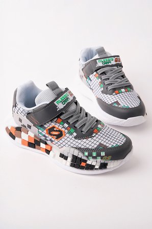 Muggo BLOCK Renkli Blok Tabanlı Cırtlı ve Bağcıklı Çocuk Sneaker Spor Ayakkabı