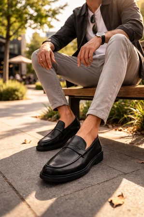 Muggo PEDRO Hakiki Deri Bağcıksız Erkek Günlük Klasik Casual Ayakkabı