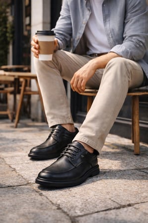 Muggo DASH Hakiki Deri Bağcıklı Kalın Taban Erkek Günlük Klasik Casual Ayakkabı