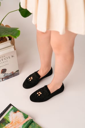 Muggo FAWN Renkli Boncuk Detaylı Kadın Günlük Loafer Ayakkabı
