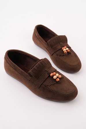 Muggo FAWN Renkli Boncuk Detaylı Kadın Günlük Loafer Ayakkabı