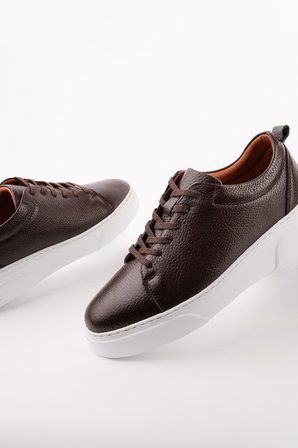 Muggo LEONS Hakiki Deri Erkek Kalın Taban Bağcıklı Günlük Casual Sneaker