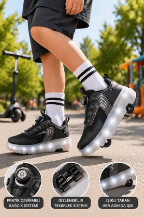Muggo FLOW Çocuk Işıklı Patenli Tekerlekli Sneaker Spor Ayakkabı