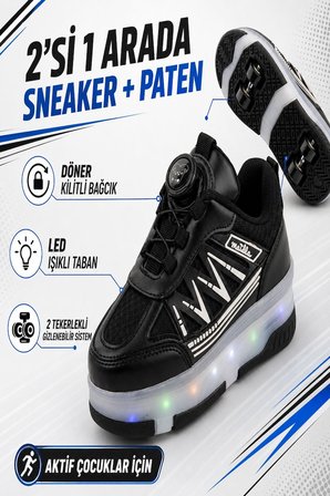 Muggo SKATE Çocuk Işıklı Patenli Tekerlekli Sneaker Spor Ayakkabı