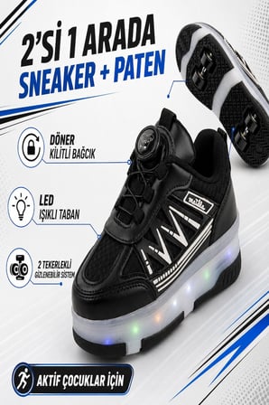Muggo SKATE Çocuk Işıklı Patenli Tekerlekli Sneaker Spor Ayakkabı