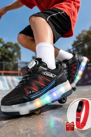 Muggo SKATE Çocuk Işıklı Patenli Tekerlekli Sneaker Spor Ayakkabı