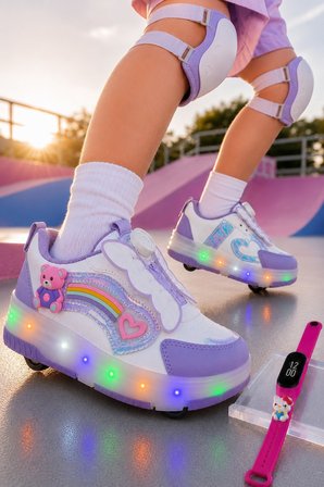 Muggo COLOURFUL Çocuk Işıklı Patenli Tekerlekli Sneaker Spor Ayakkabı