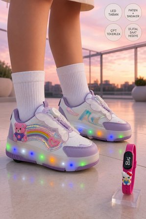 Muggo COLOURFUL Çocuk Işıklı Patenli Tekerlekli Sneaker Spor Ayakkabı