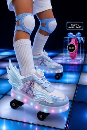 Muggo WINGS Çocuk Kanat Detaylı Işıklı Patenli Tekerlekli Sneaker Spor Ayakkabı