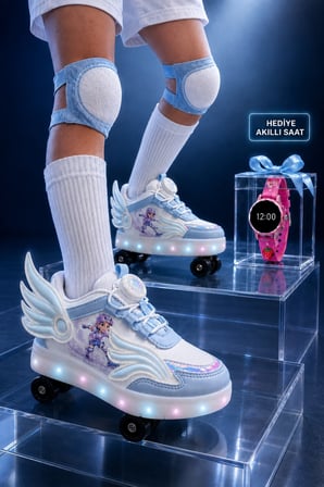 Muggo WINGS Çocuk Kanat Detaylı Işıklı Patenli Tekerlekli Sneaker Spor Ayakkabı