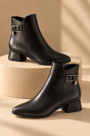Muggo CLAVİA Metal Tokalı Fermuarlı Kısa Topuklu Günlük Kadın Bot
