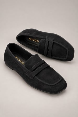 Muggo DORİAN Deri Küt Burun Günlük Kadın Loafer Mokasen Ayakkabı