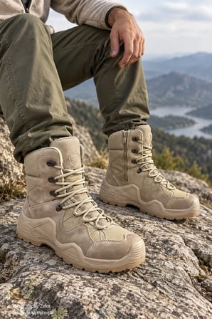 Muggo EVEREST Erkek Tactical Askeri Fermuarlı ve Bağcıklı Postal Çöl Botu
