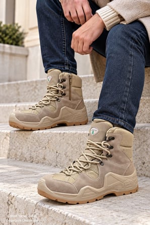 Muggo EVEREST Erkek Tactical Askeri Fermuarlı ve Bağcıklı Postal Çöl Botu