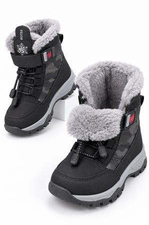 Muggo TUNDY İçi Kürklü Cırtlı ve Bağcıklı Unisex Çocuk Kar Botu