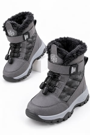 Muggo TUNDY İçi Kürklü Cırtlı ve Bağcıklı Unisex Çocuk Kar Botu