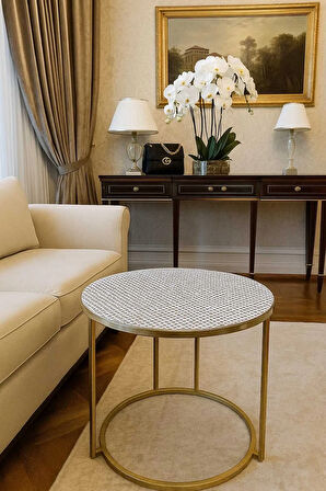 PVC Silinebilir Yuvarlak Salon Orta Sehpa Örtüsü – Beyaz, Modern, Dantel Desenli, Kaliteli