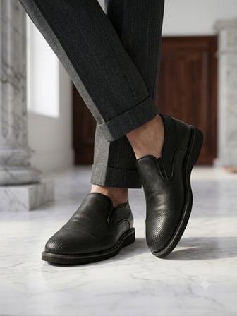Slope 0122 Siyah Hakiki Deri Bağcıksız Günlük Klasik Erkek Ayakkabı