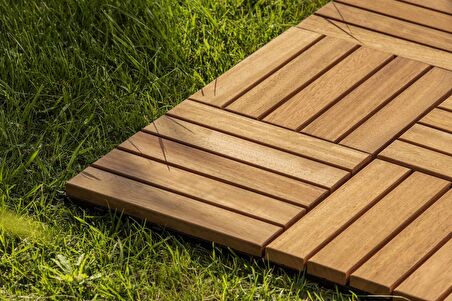 SUNSOE İroko Ağacı Balkon Bahçe Ahşap Yer Döşemesi Karo Deck 30x30 cm – 1 Adet (0,09m2)