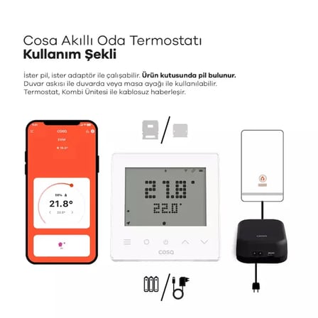 Akıllı Oda Termostatı Kablosuz Kombi Kontrolü Beyaz