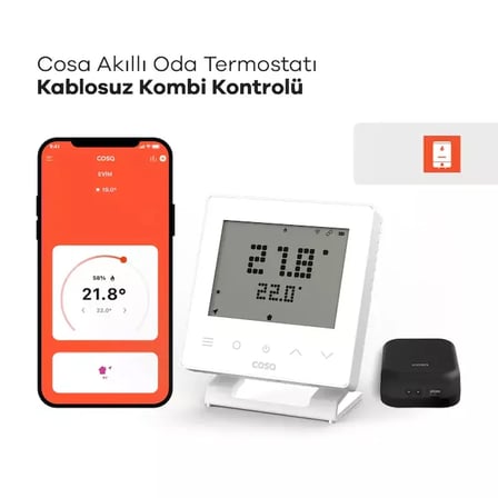 Akıllı Oda Termostatı Kablosuz Kombi Kontrolü Beyaz