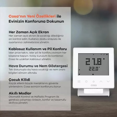 Akıllı Oda Termostatı Kablosuz Kombi Kontrolü Beyaz
