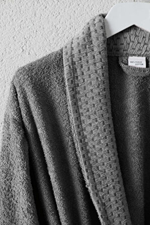 Tuwa Unisex Pamuklu XXL Beden Tekli Bornoz Seti - Antrasit