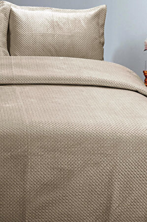 Lidia Kadife Çift Kişilik Yatak Örtüsü Takımı - Vizon