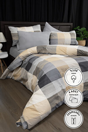 Nevora Premium %100 Pamuk Çift Kişilik Nevresim Takımı - Gri